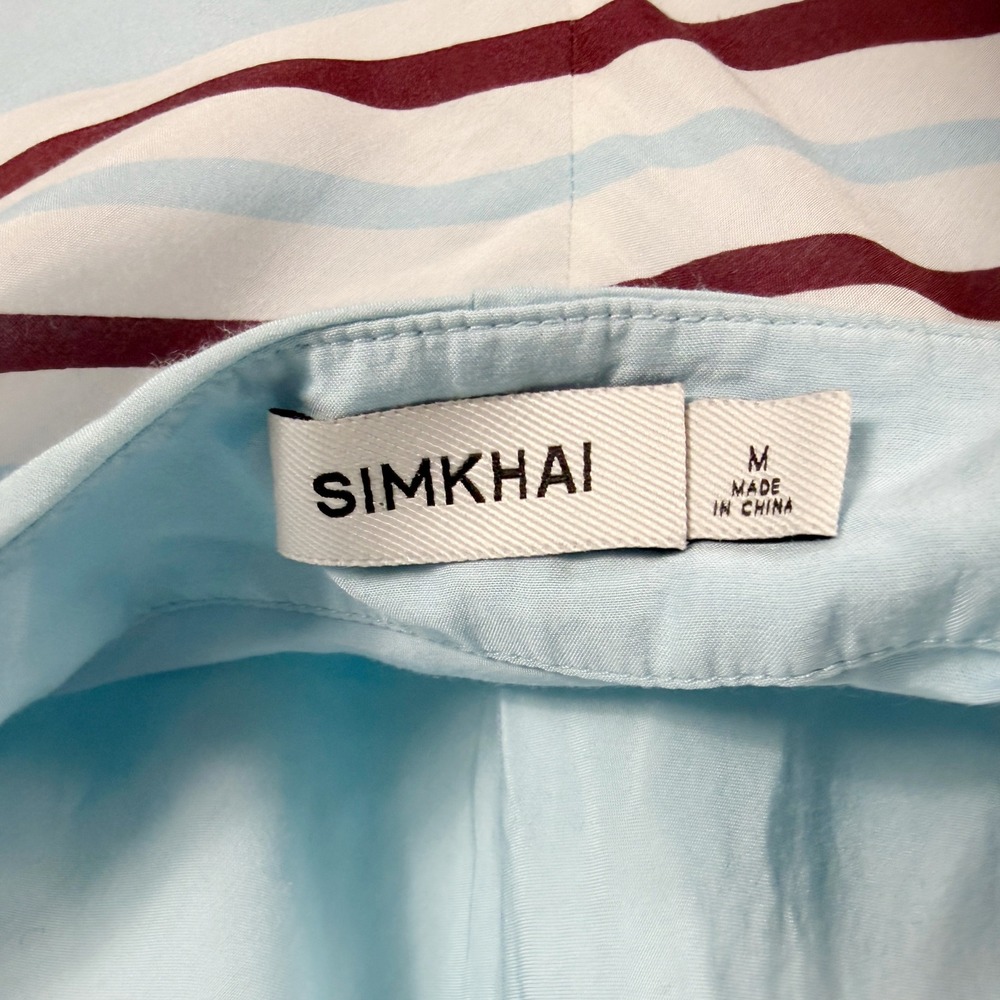 SIMKHAI Hera Halter Midi Dress Blue Chevron Striped Silk Blend Handkerchief Sz M - Picture 11 of 16